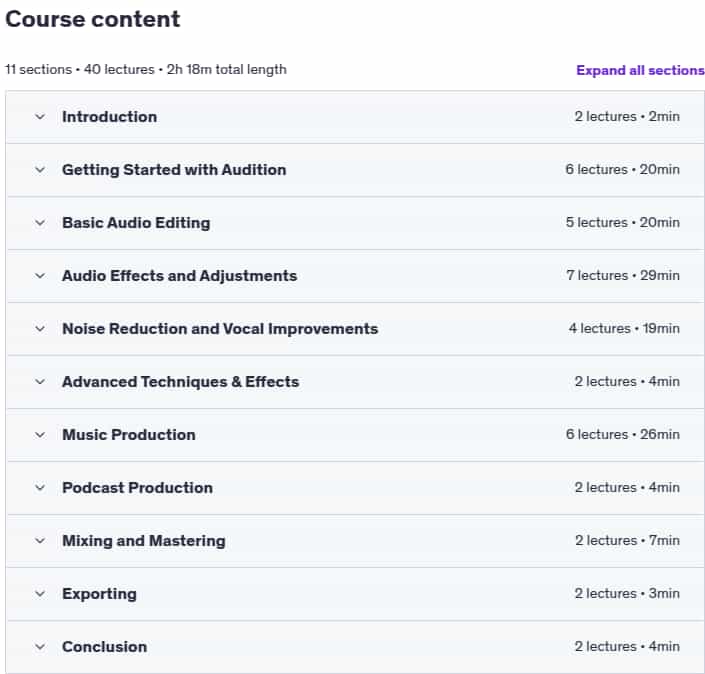 Course topics · Adobe Audition CC: The Beginner’s Guide to Adobe Audition 2024-4