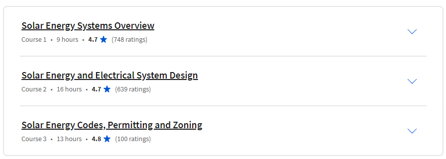 Course topics · Coursera — Solar Energy for Engineers, Architects and Code Inspectors Specialization 2023-11