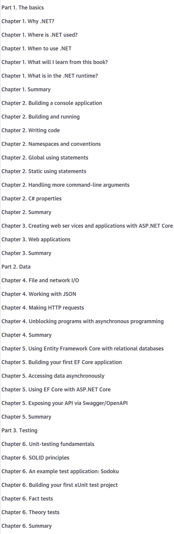 Course topics · Oreilly — .NET in Action, Second Edition, Video Edition 2024-7