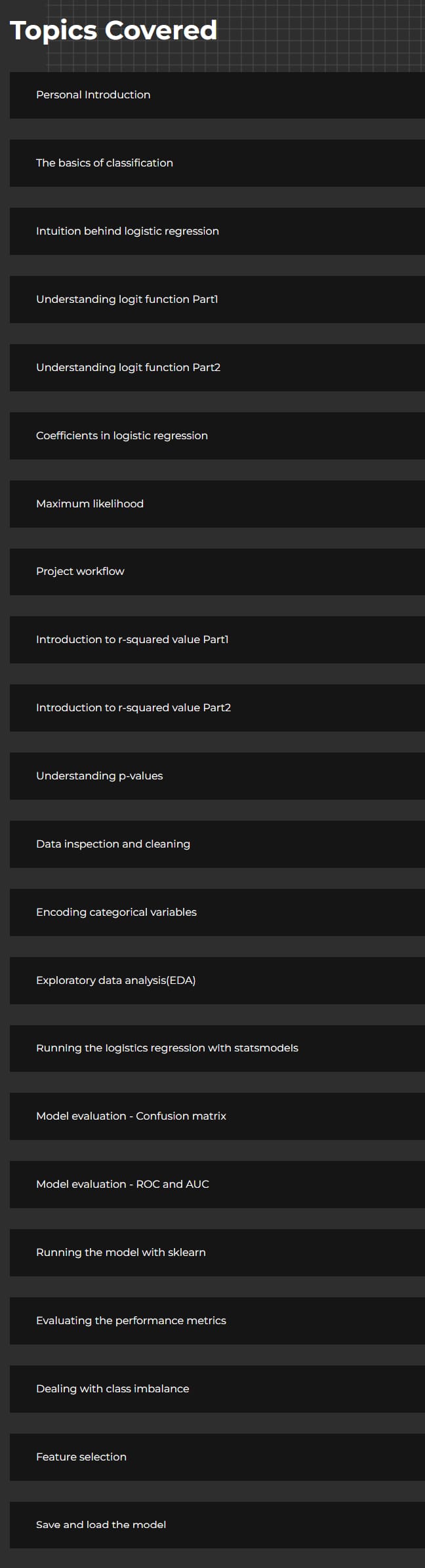 Course topics · Projectpro — Build a Logistic Regression Model in Python from Scratch 2024-8