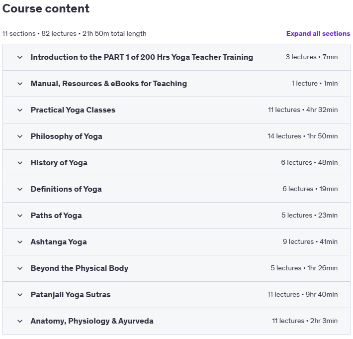 Course topics · Udemy — 200 Hours Yoga Teacher Training – Part 1 (Yoga Alliance) 2022-5