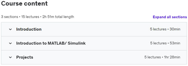 Course topics · Udemy — MATLAB/Simulink -Capsule Course for Electrical Engineering 2024-1