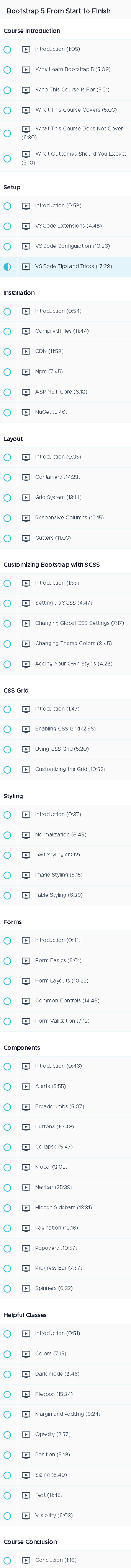Course topics · iamtimcorey (TimCorey) — Bootstrap 5 From Start to Finish 2023-5