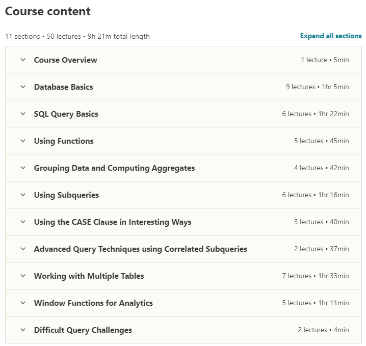 Course topics · Master SQL For Data Science 2019-8