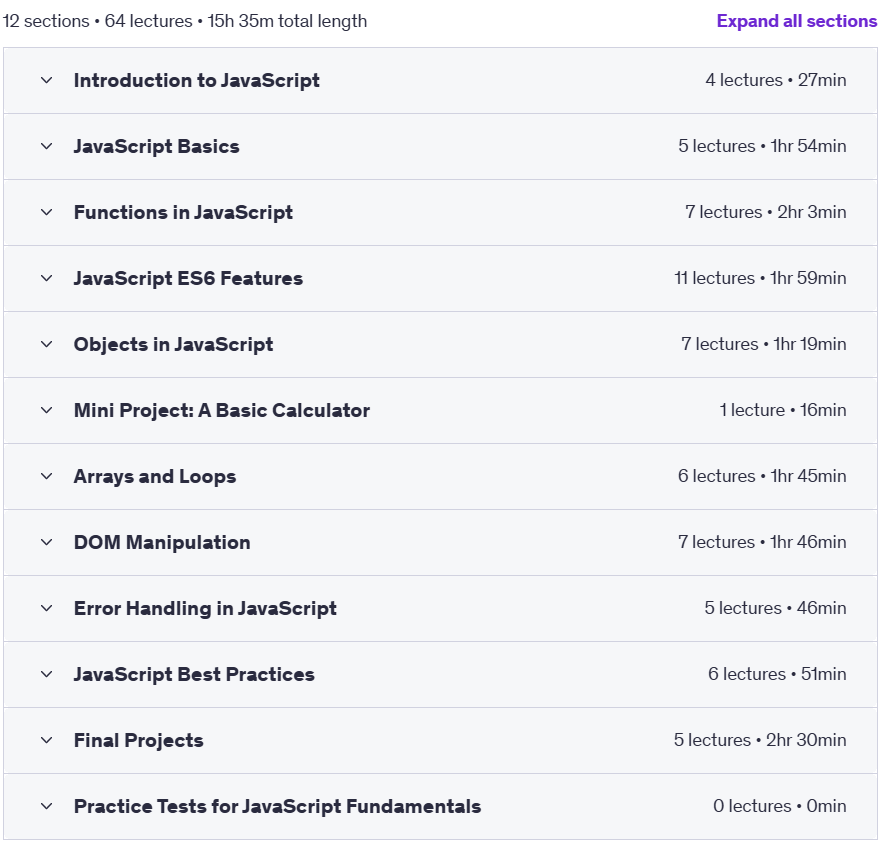 Course topics · JavaScript Fundamentals (2025): From Basics to Brilliance 2023-12