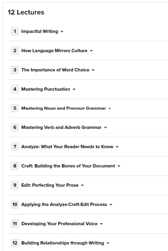 Course topics · The Great Courses — Written Communications: Being Heard and Understood 2024-1
