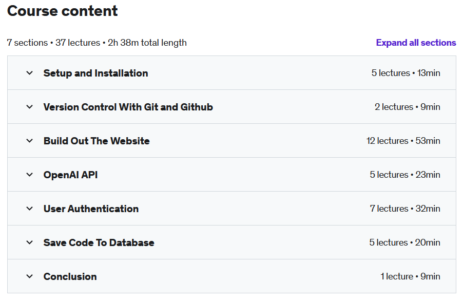 Course topics · Create a Code Writing ChatGPT A.I. Site With Django Python 2023-2