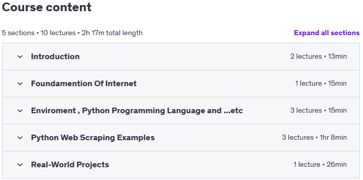 Course topics · Udemy — Web Scraping and Data Analytics for Beginners to Masters 2025-1