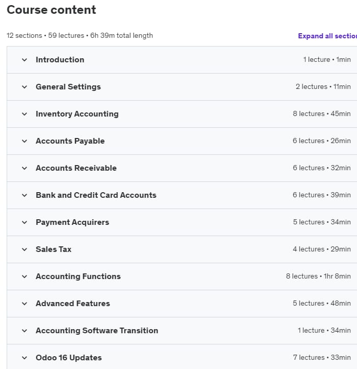 Course topics · Udemy — The Complete Odoo Accounting Course [V15 & V16 / 2023] 2022-5