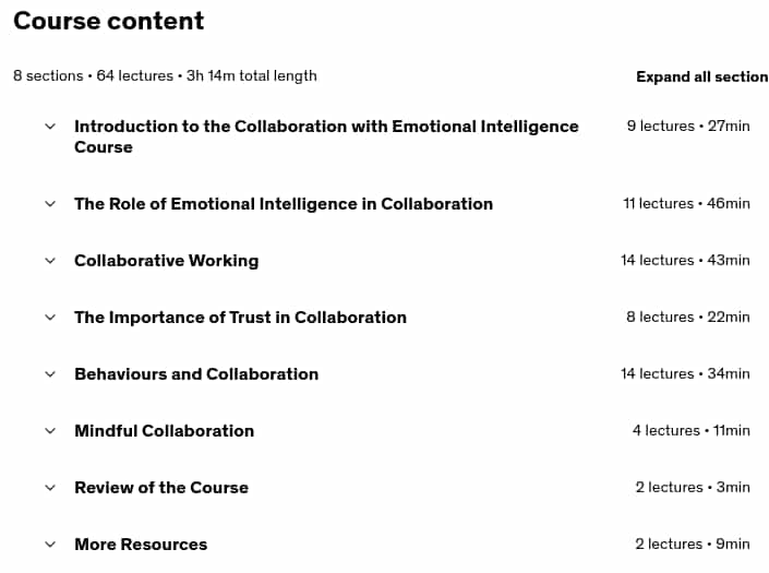 Course topics · Udemy — Collaboration with Emotional Intelligence 2025-7