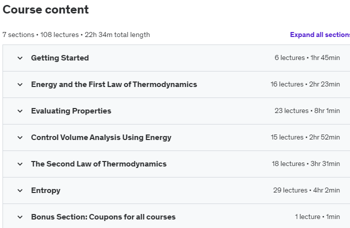 Course topics · Udemy — Fundamentals of Engineering Thermodynamics 2020-07