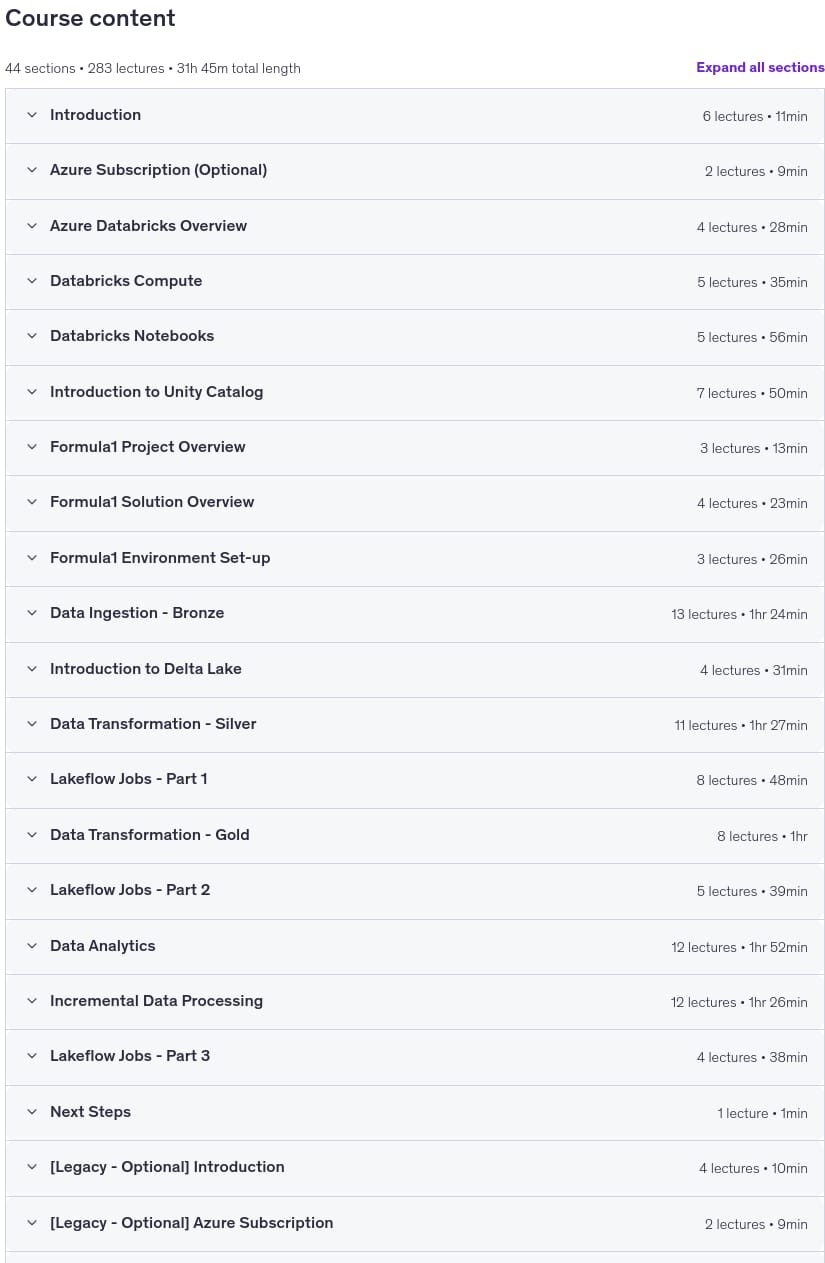 Course topics · Azure Databricks & Spark for Data Engineers:Hands-on Project 2026-5