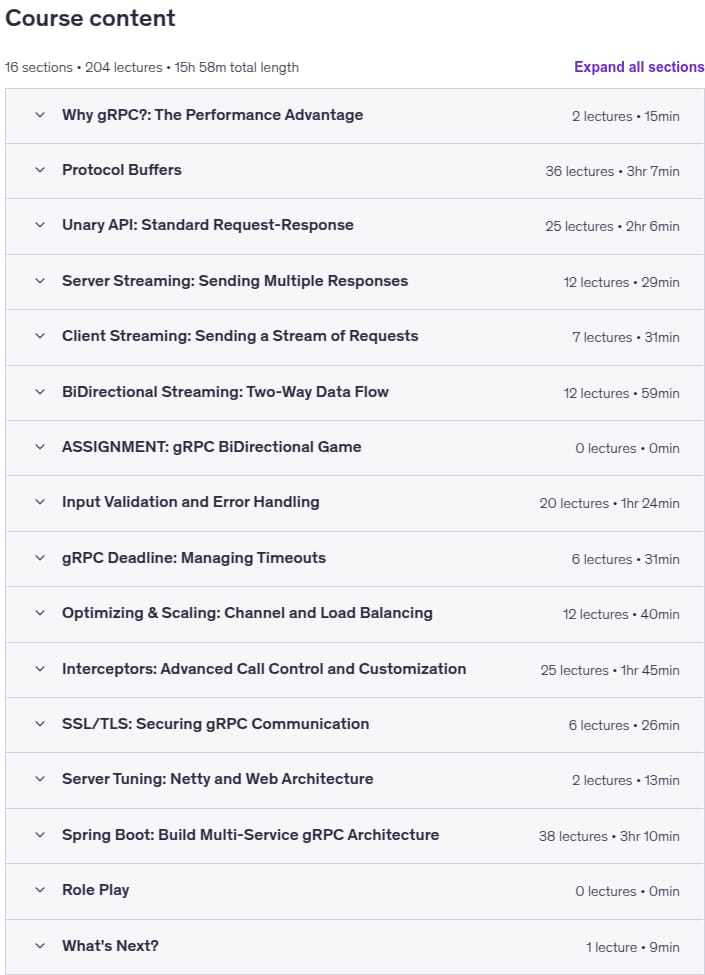 Course topics · gRPC Java: High-Performance Spring Boot Microservices 2025-11