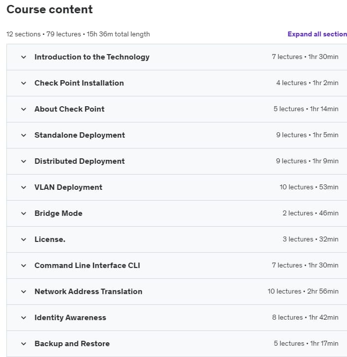 Course topics · Udemy — Check Point Firewall CCSA R80.40 Training Part1/2 2022-1