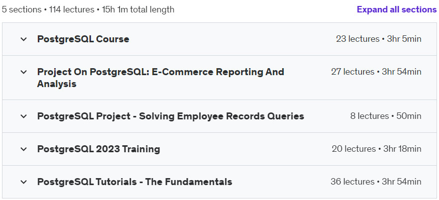 Course topics · Udemy — PostgreSQL – Complete Course Bundle 2023-12