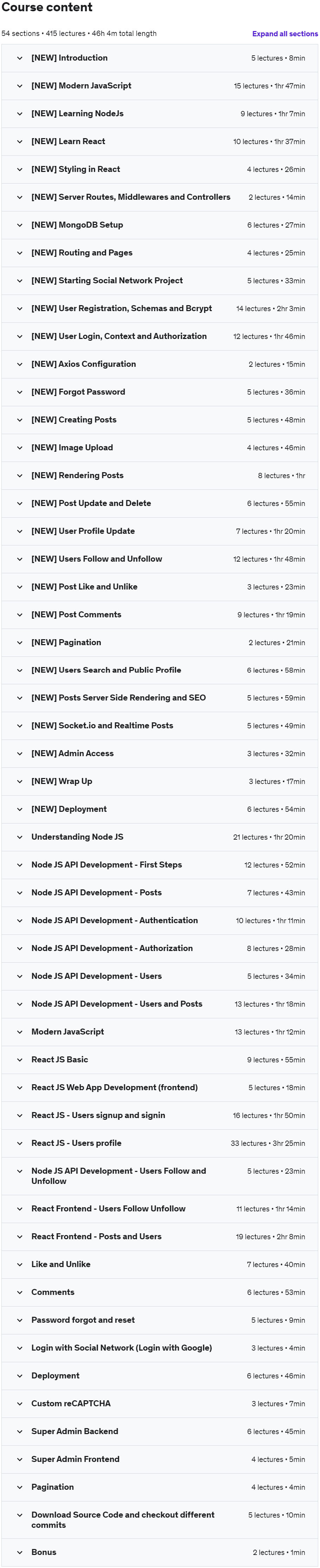 Course topics · React Node MERN Stack from Scratch building Social Network 2022-11
