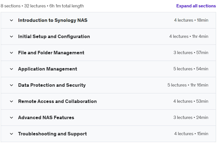 Course topics · The Complete Course of Synology NAS 2023-10
