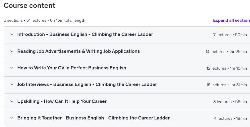 Course topics · Interview Success – Business English for Job Interviews 2024-5