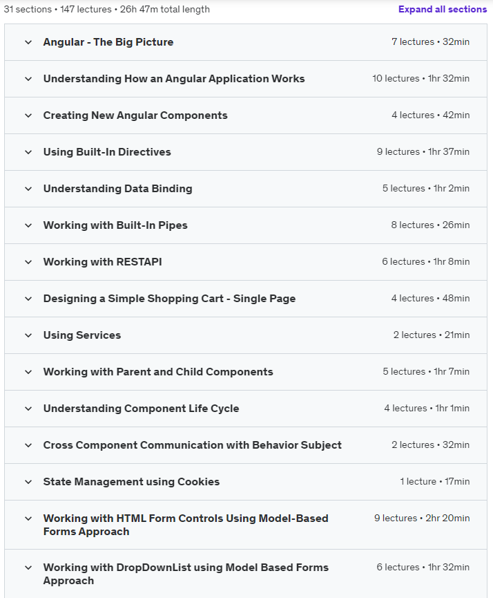 Course topics · Mastering Angular 15/16/17 From Scratch Step By Step 2023-4