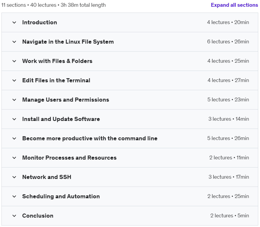Course topics · Practical Linux Command Line 2.0 2024-1