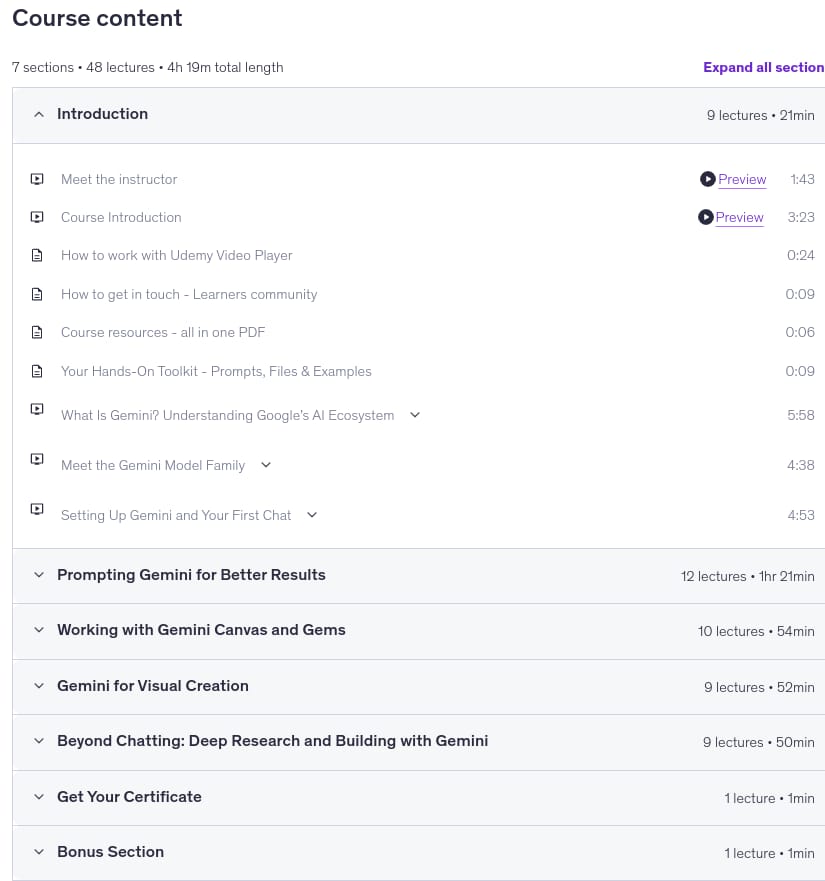Course topics · Gemini Google AI: The Only AI That Handles It All 2026-5