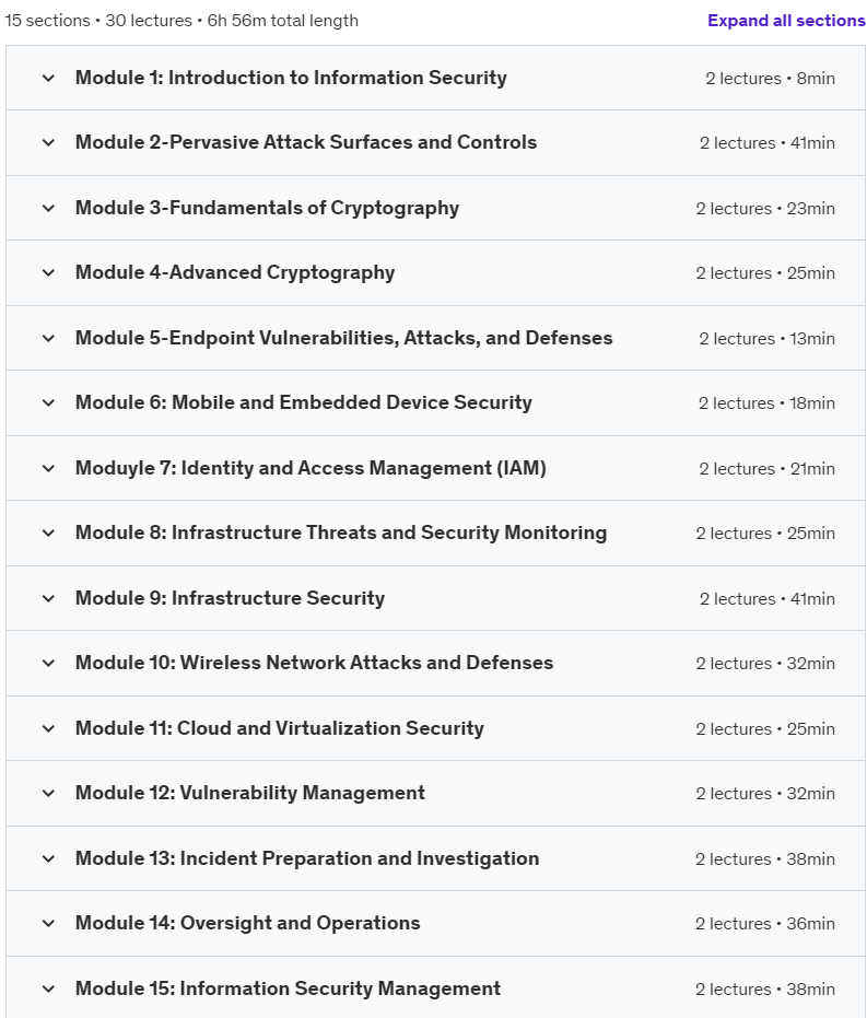 Course topics · Information Systems Security 2024-8