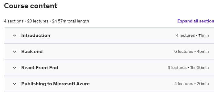 Course topics · ASP.NET Core + React (Small CRUD App) 2021-11