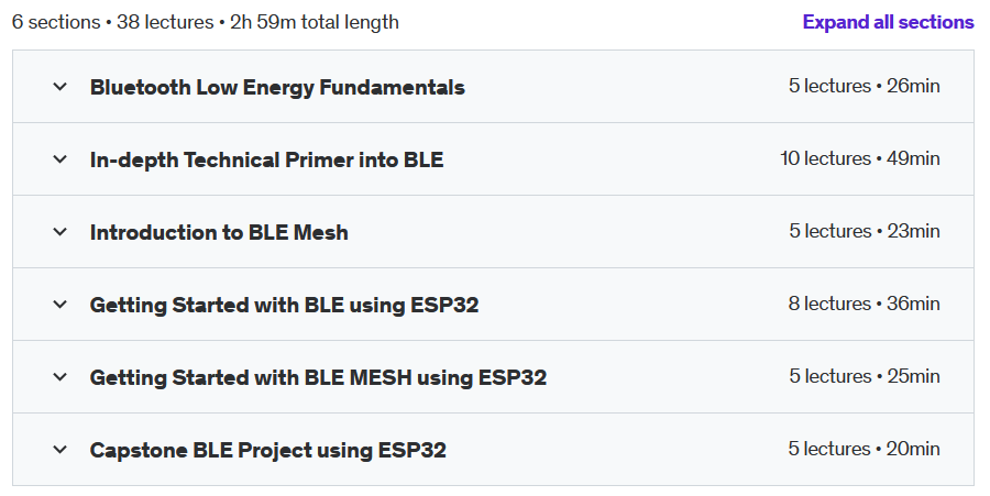 Course topics · Udemy — Introduction to BLE 2022-8