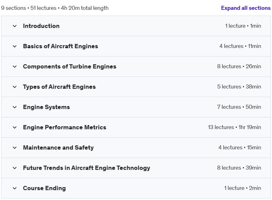 Course topics · Udemy — Aircraft Engines: Basics 2024-10