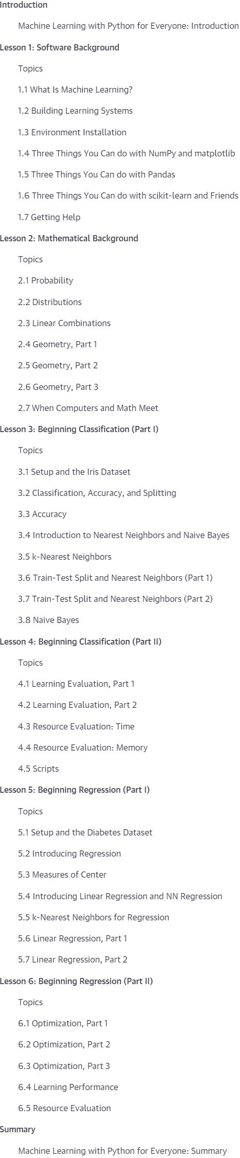 Course topics · Oreilly – Machine Learning with Python for Everyone Part 1: Learning Foundations, 2nd Edition 2022-8