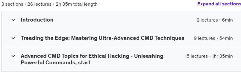 Course topics · Udemy — Elite Windows Hacking : CMD, PowerShell (Ready Scripts) 2024 2024-1