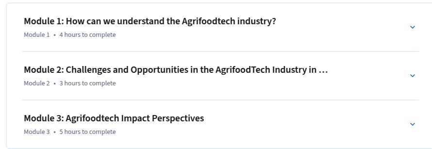 Course topics · Coursera — Sustainable Digital Impact: Agritech Startup Ecosystems 2025-12