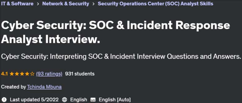 Pictures · Udemy — Cyber Security: SOC & Incident Response Analyst Interview. 2022-5