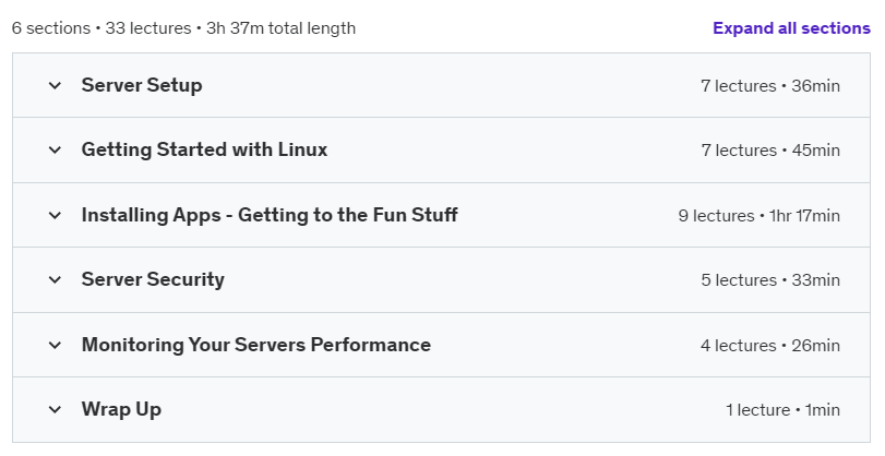 Course topics · Udemy — The Ultimate Linux Home Server Course 2021-6