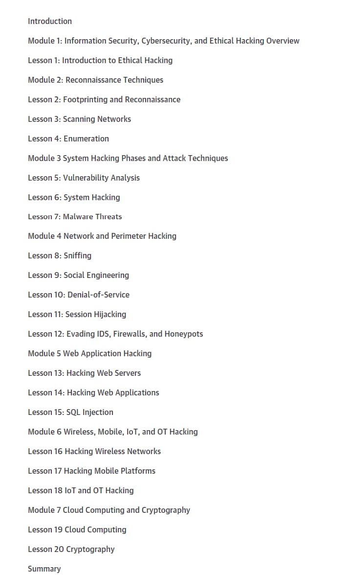 Course topics · Oreilly — Certified Ethical Hacker (CEH), 4th Edition 2024-9
