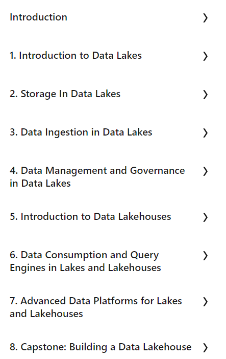 Course topics · LinkedIn — Complete Guide to Data Lakes and Lakehouses 2024-8
