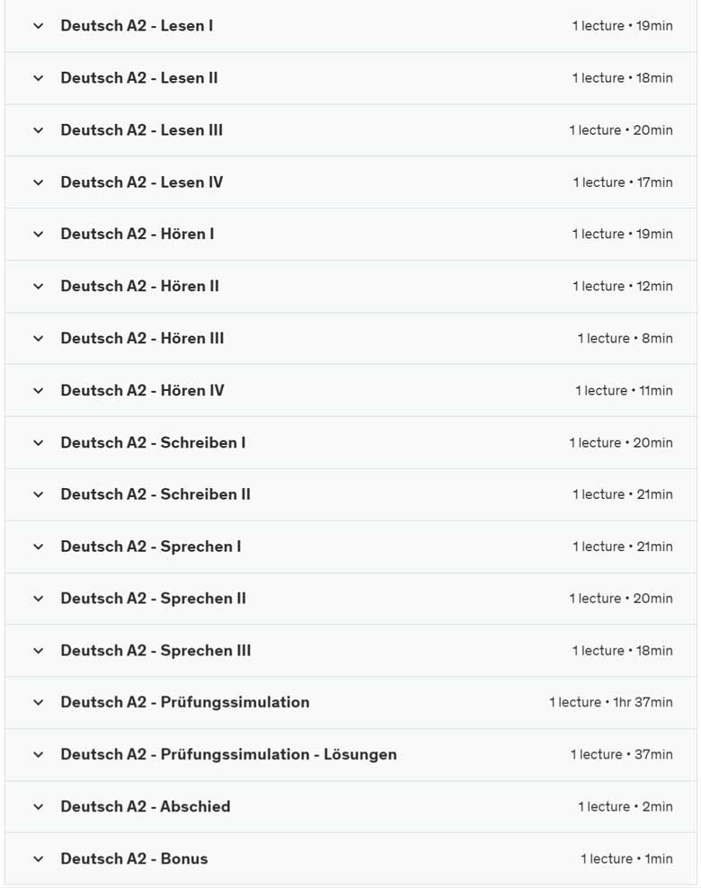 Course topics · German Language A2 – Exam Preparatory Course 2022-12