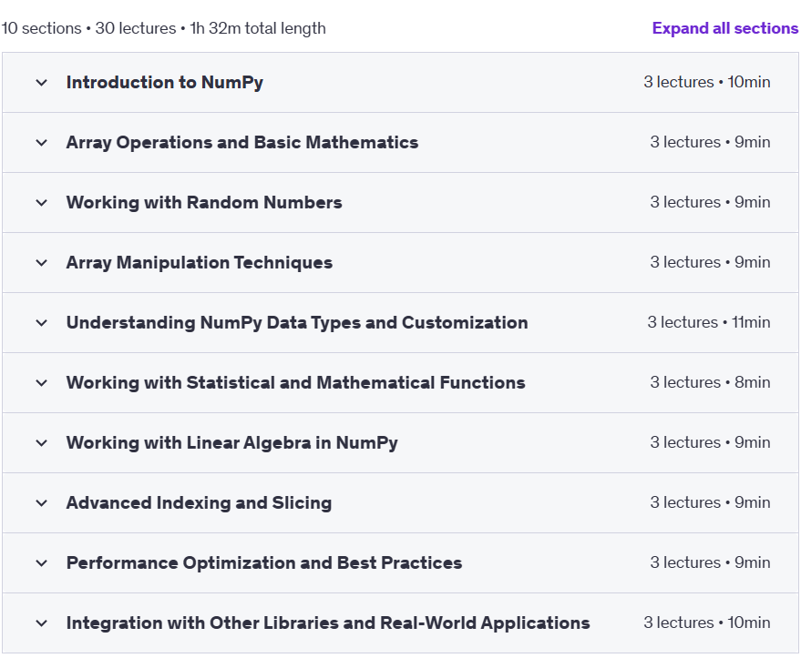 Course topics · Python Numpy Programming with Coding Exercises 2024-10