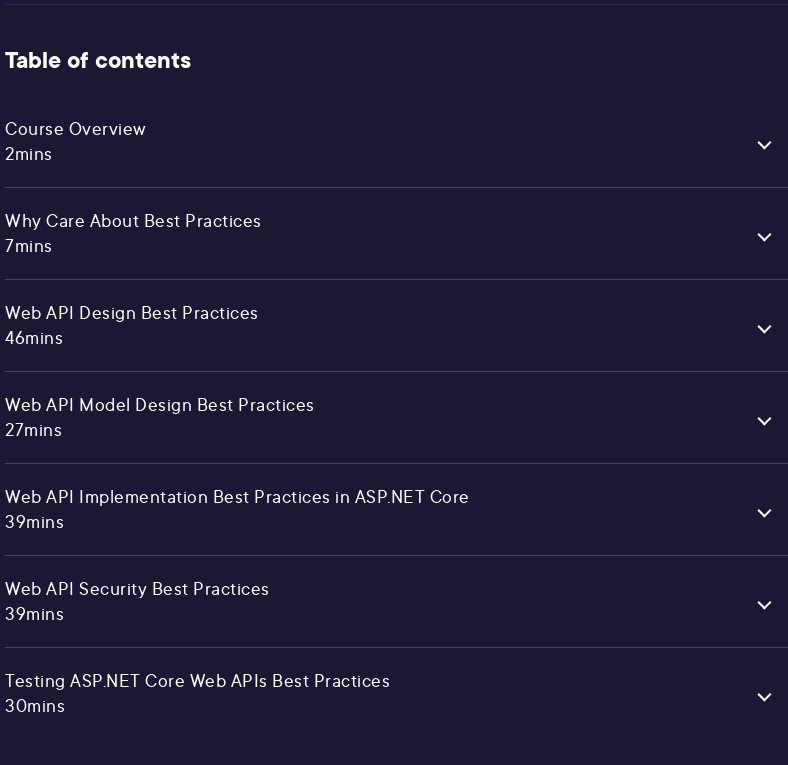 Course topics · Pluralsight — ASP.NET Core 6 Web API: Best Practices 2022-7