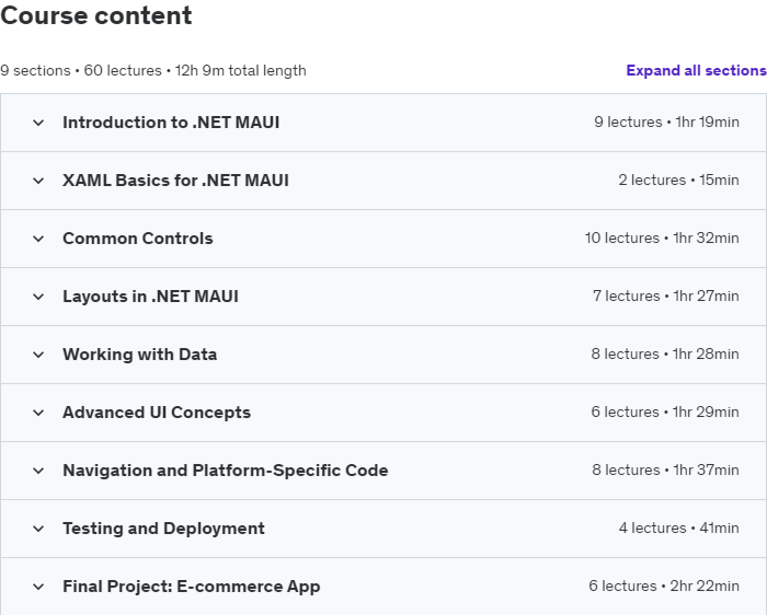 Course topics · Udemy — The Complete .NET MAUI Bootcamp 2024-3