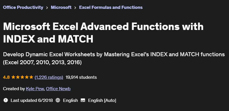 Pictures · Udemy — Microsoft Excel Advanced Functions with INDEX and MATCH 2018-6