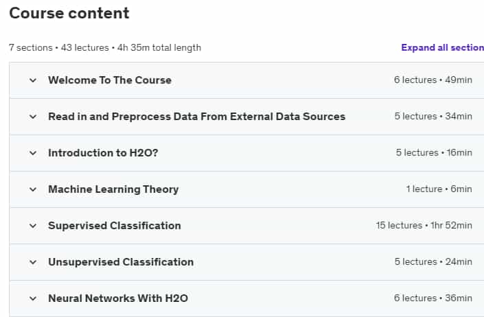 Course topics · Udemy — Practical Artificial Intelligence (AI) with H2O in Python 2020-9