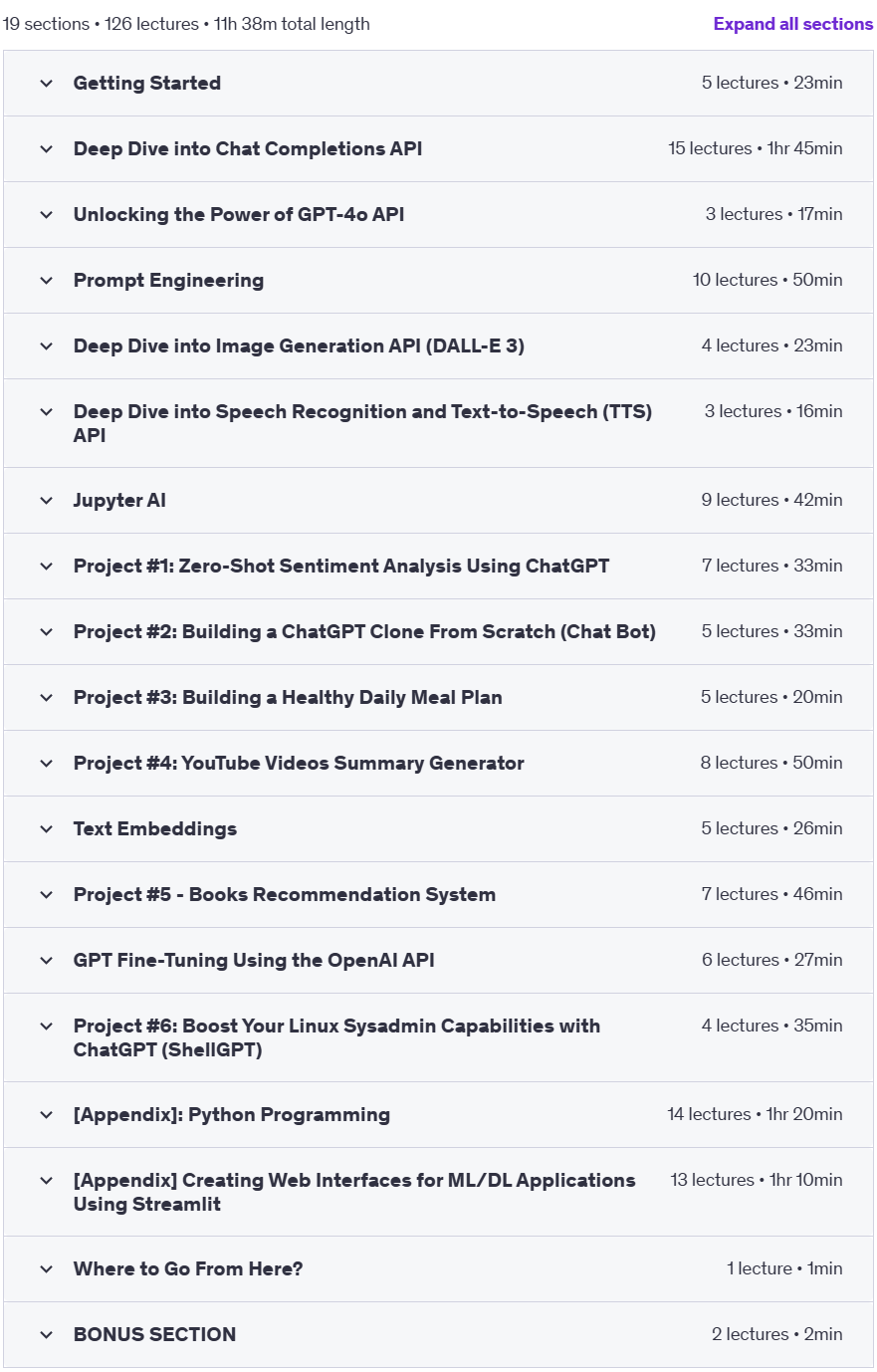 Course topics · Master OpenAI API and ChatGPT API with Python 2024-5