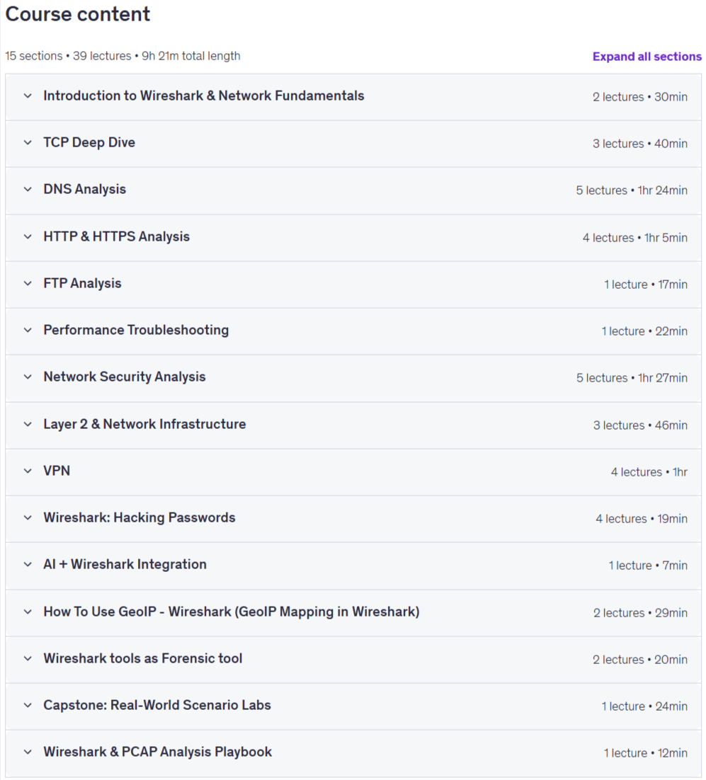 Course topics · Wireshark A-to-Z: Enterprise Network Troubleshooting 2026-8