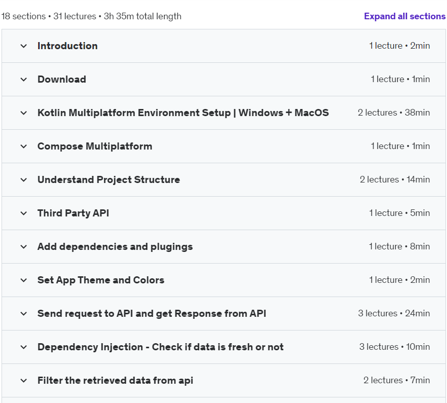Course topics · Kotlin Compose Multiplatform | Make iOS and Android App 2024-7