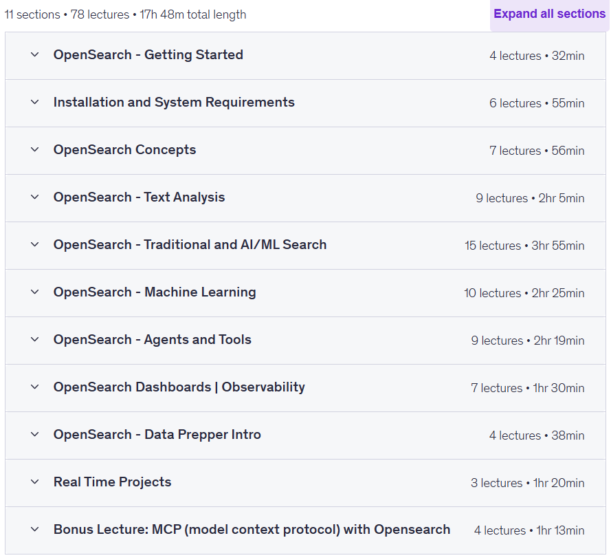 कोर्स के विषय · AI और OpenSearch के साथ ML खोज (Elasticsearch +) AIएमएल) 2025-1