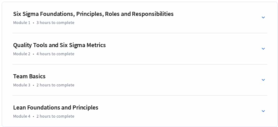 Course topics · Coursera — Six Sigma Principles 2025-2