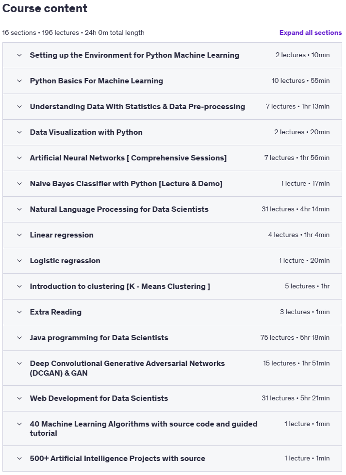 Course topics · Professional Certificate in Machine Learning 2023-8