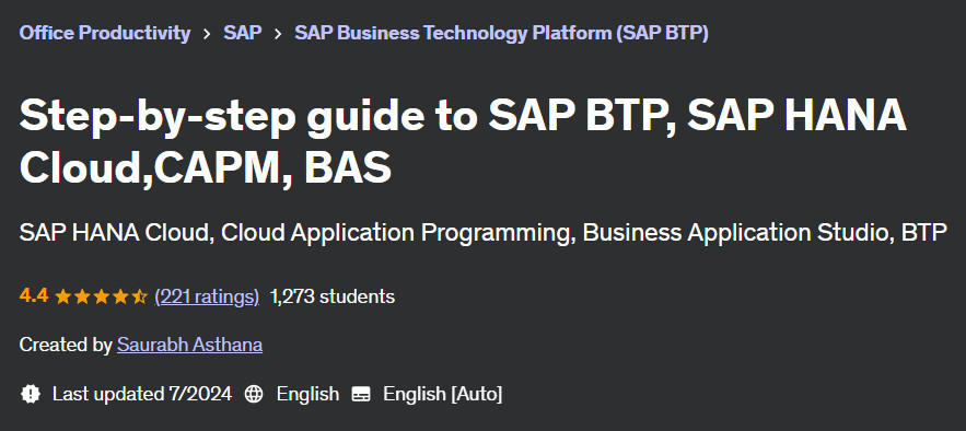 Pictures · Udemy — Step-by-step guide to SAP BTP, SAP HANA Cloud,CAPM, BAS 2024-7