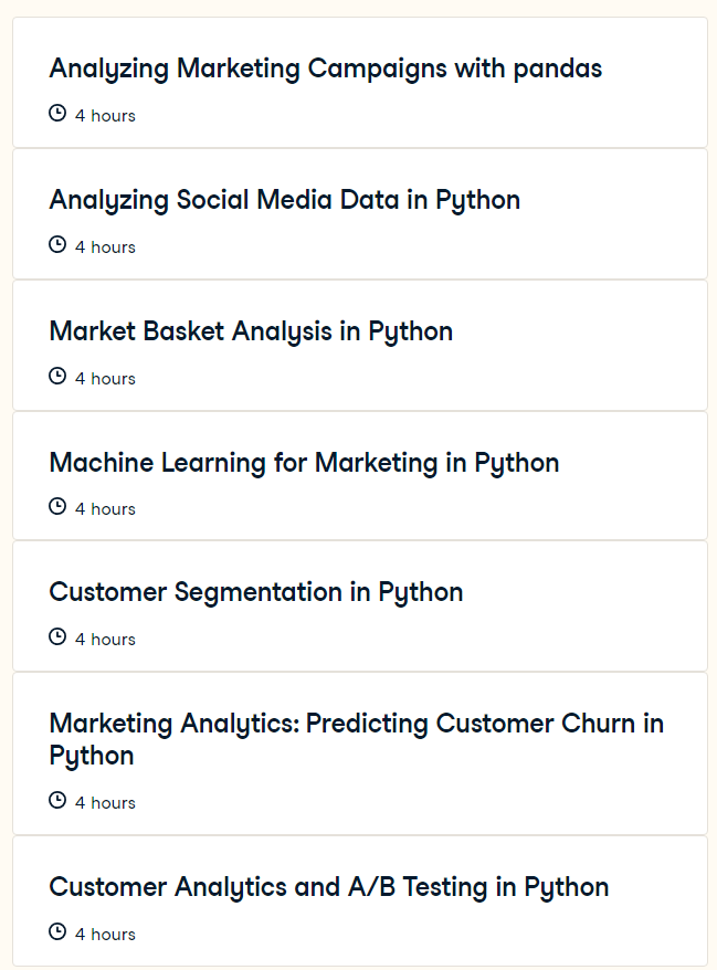 Course topics · Datacamp — Marketing Analytics with Python 2023-11